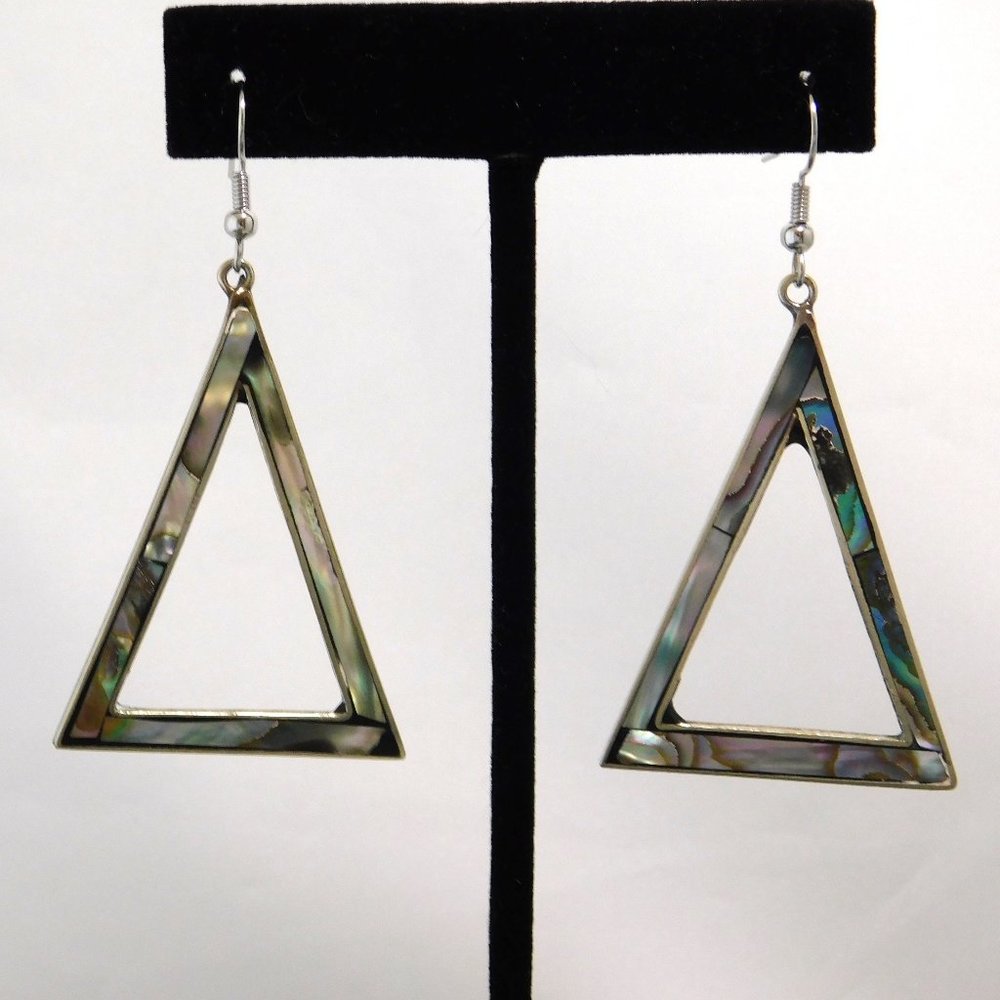 Mexican Earrings Alpaca Silver Vintage Abalone Shell Retro Purple Green Paua